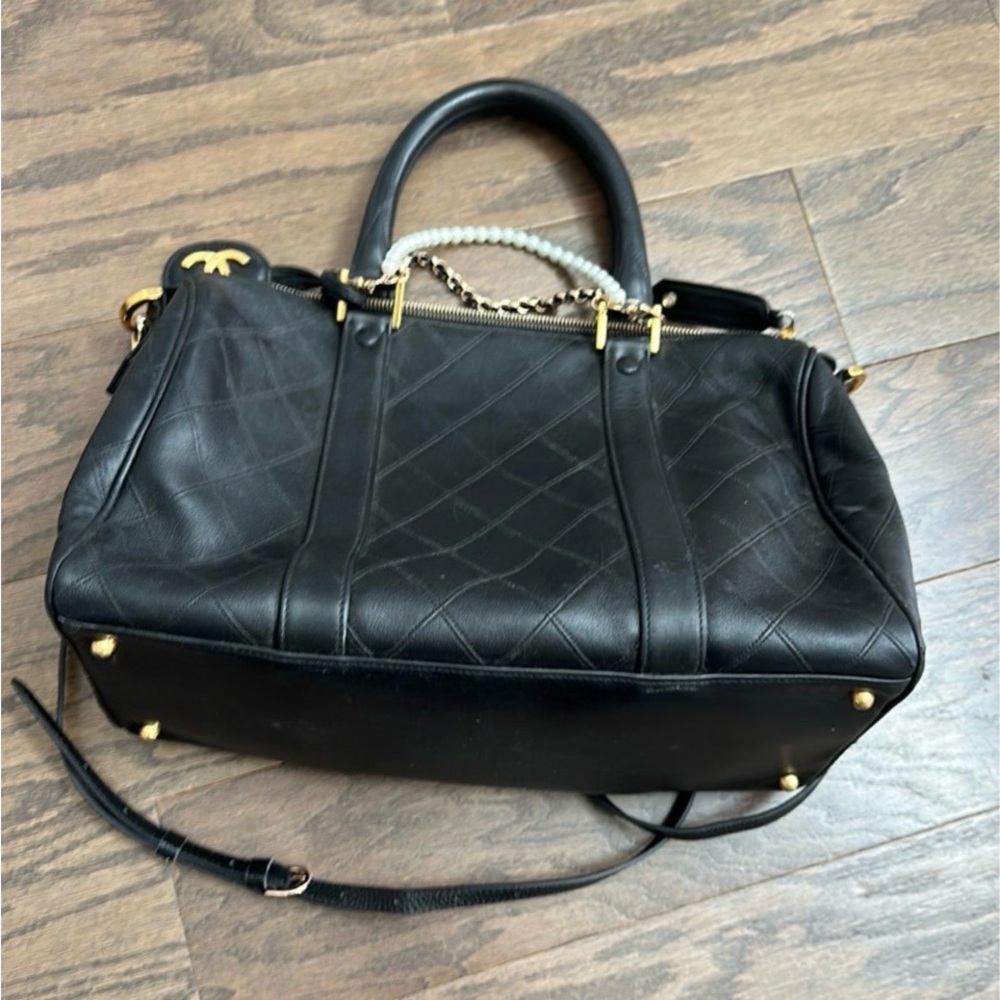 Chanel Black Leather Satchel with Gold Accents - Picture 2 of 12